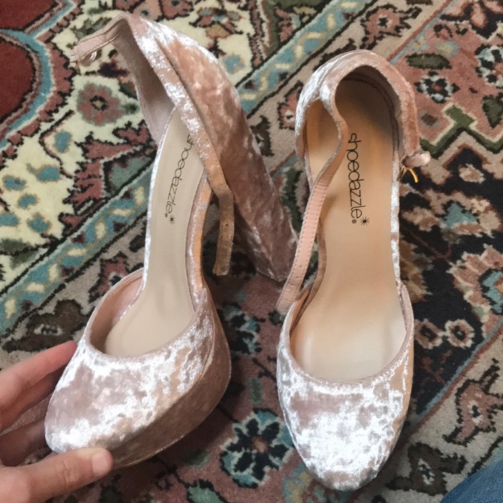 Pink velvet high heels